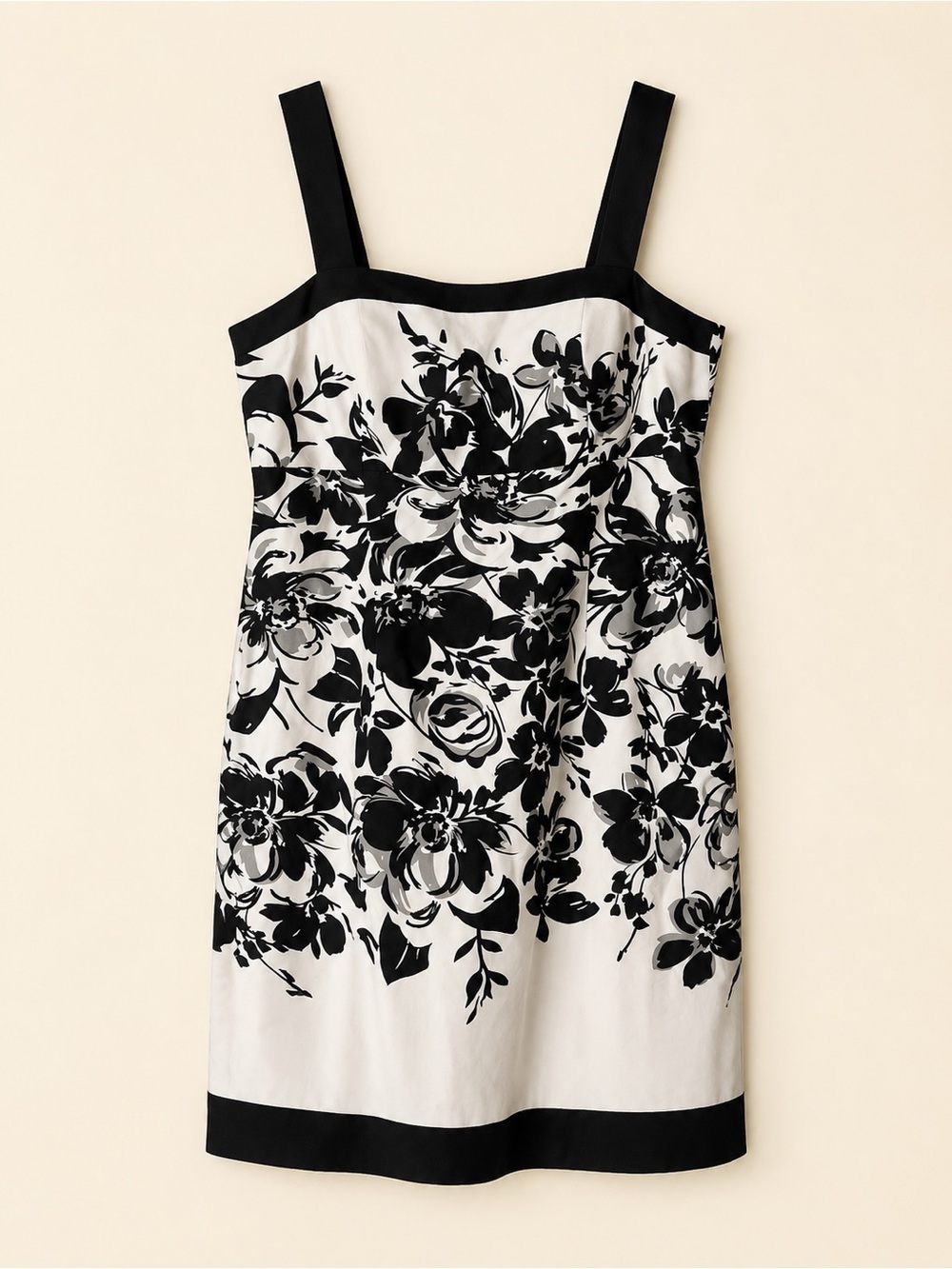 R&K Originals Black White Floral Sheath Dress Women’s Size 16 Sleeveless